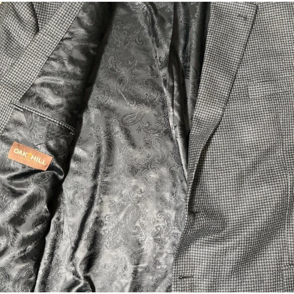 Oak Hill Blazer 4XL 58/60 Black Grey Micro Houndstooth Two Button Sport Coat